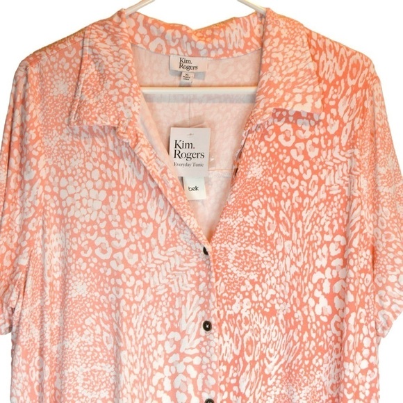 Kim Rogers Julianna Tunic Hi Low Button Down Short Sleeve Slinky Size XL New - Picture 3 of 9